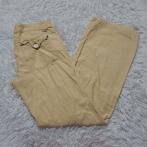 Daughters of the Liberation Yellow Linen Flare Pants Sz 4 Anthropologie Low Rise